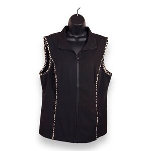LARGE CHRISTOPHER AND BANKS BLACK LEOPARD PIPING VEST ZIP CLOSURE OUTDOOR